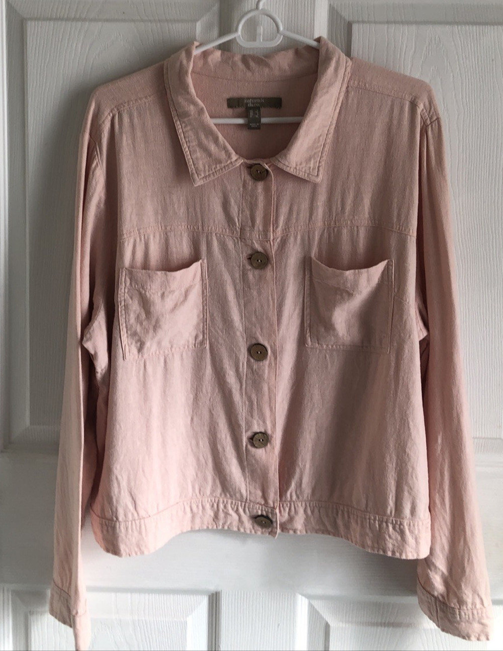Linen blend button up jacket XL Coastal Bohemian casual Coral vacation wear